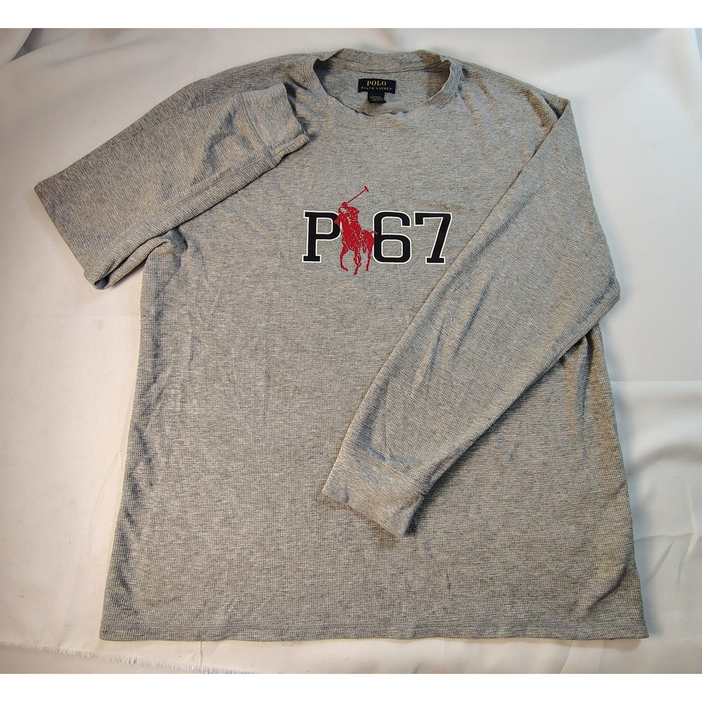 Polo Ralph Lauren P67 Waffle Knit Thermal L/Sleeve Crewneck Sleep Shirt Gray 2XL